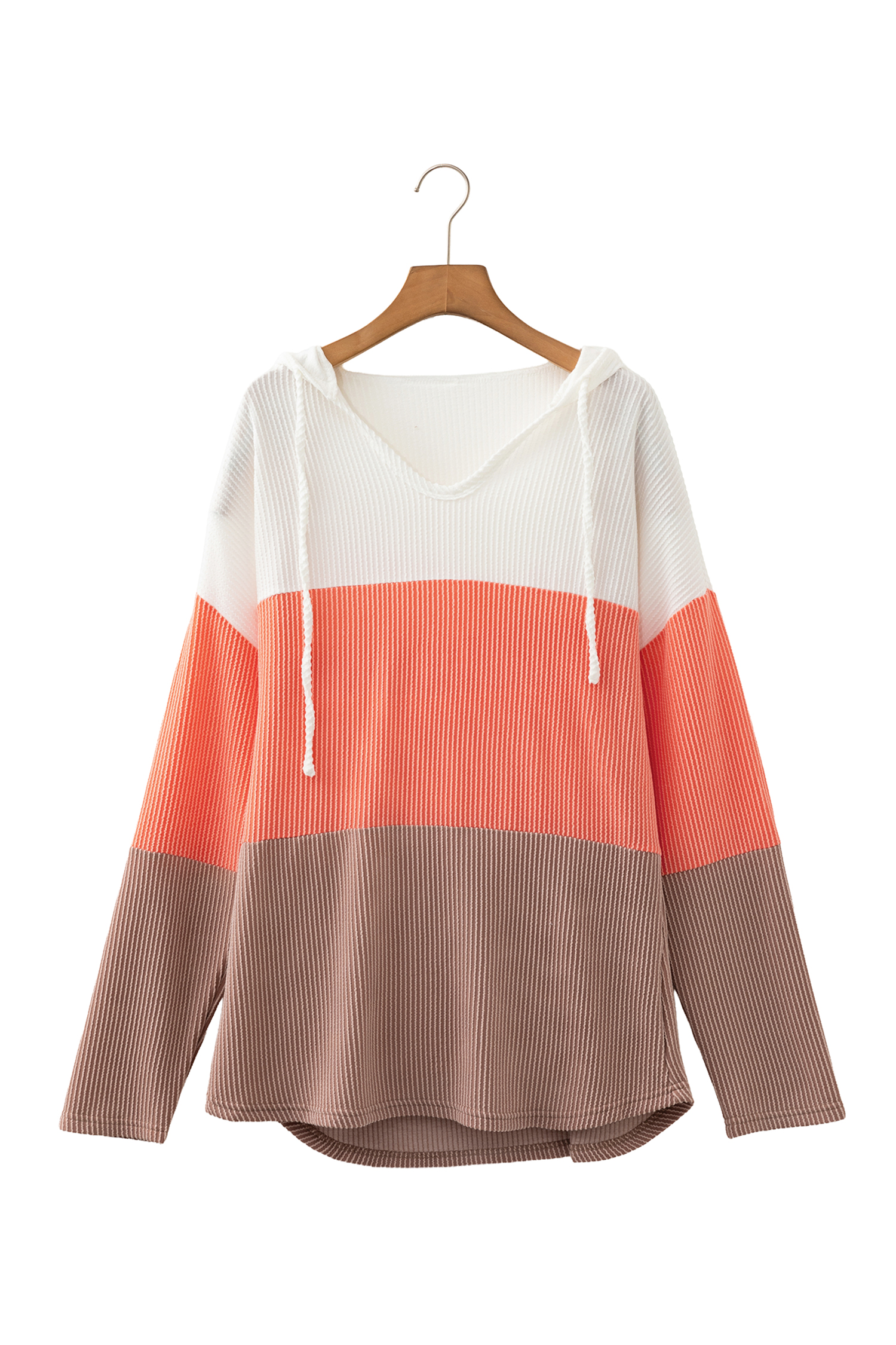 Ribbed Women's Hoodie, Casual Fall Colorblock Pullover - Detail View 7 Ribbed Women's Hoodie, Casual Fall Colorblock Pullover - Detail View 7