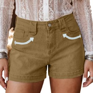 Women's Denim Shorts, Casual High Waist Khaki Daily - Main View