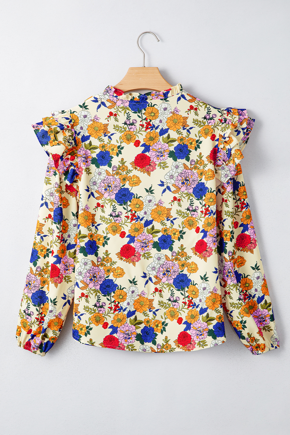 Chic Spring Floral Blouse in Apricot - Ruffle Details and Country Style - Detail View 6 Chic Spring Floral Blouse in Apricot - Ruffle Details and Country Style - Detail View 6