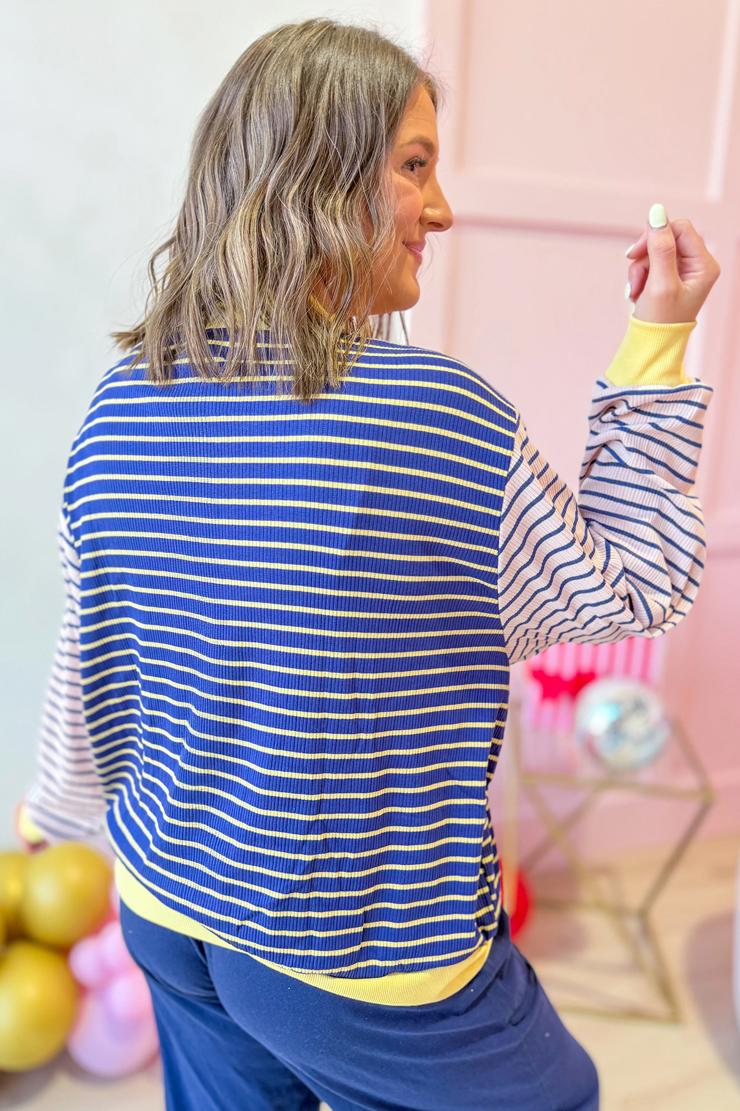 Colorblock Striped Crew Neck Top, Women's Fall Long Sleeve - Detail View 5 Colorblock Striped Crew Neck Top, Women's Fall Long Sleeve - Detail View 5