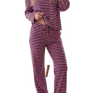 Striped Women's Lounge Set, Casual Daily Home Wear - Main View