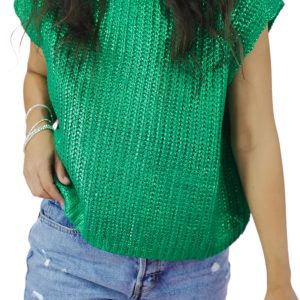 Women's Bright Green High Neck Short Sleeve Sweater – Casual Summer Essential - Main View