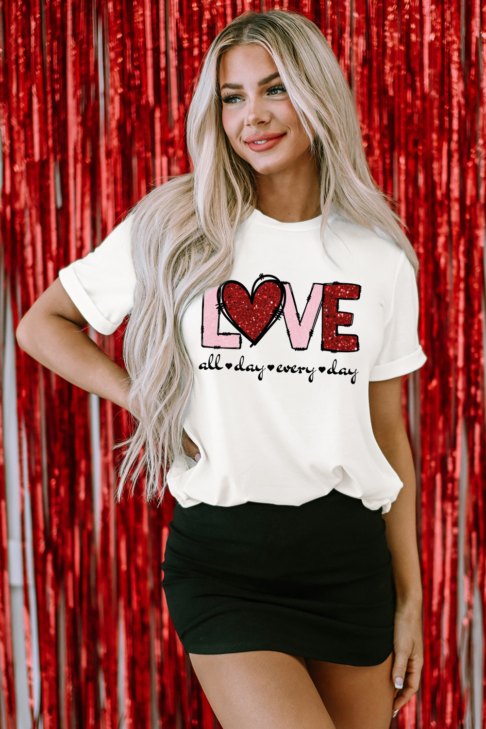 Women's Graphic Tee, White T-Shirt, Valentine’s Day, LOVE Print, Heart Shape, Casual Style, Crew Neck, Short Sleeve, Comfortable Fabric, Everyday Wear, Relaxed Silhouette, Fashionable, Summer Fashion, Letter Print - Detail View 4 Women's Graphic Tee, White T-Shirt, Valentine’s Day, LOVE Print, Heart Shape, Casual Style, Crew Neck, Short Sleeve, Comfortable Fabric, Everyday Wear, Relaxed Silhouette, Fashionable, Summer Fashion, Letter Print - Detail View 4