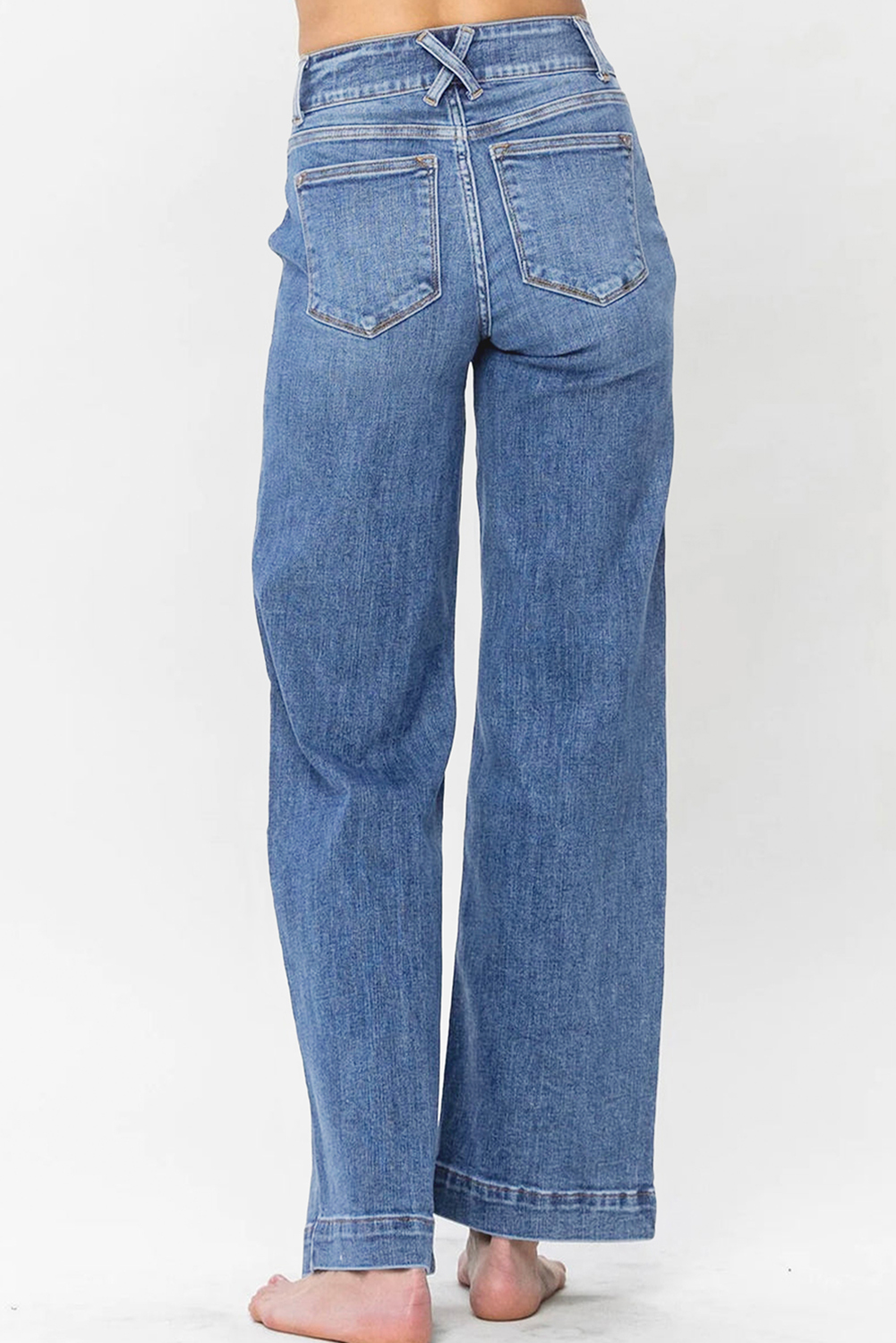 Women's Sky Blue Straight Leg Jeans – High Waist Double Button Design for Daily Wear - Detail View 2 Women's Sky Blue Straight Leg Jeans – High Waist Double Button Design for Daily Wear - Detail View 2