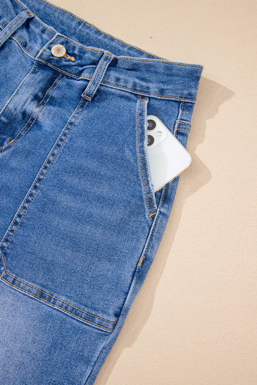 Trendy High Waist Cropped Jeans for Women - Sky Blue Wide Leg Design - Detail View 10 Trendy High Waist Cropped Jeans for Women - Sky Blue Wide Leg Design - Detail View 10