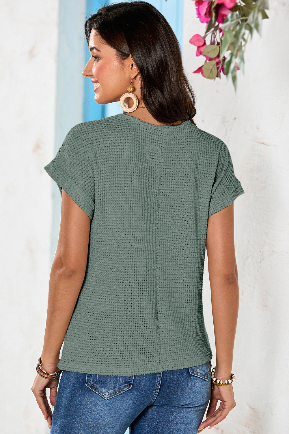 Breathable Mist Green Blouse, Women's Elegant Lace Detail - Detail View 15 Breathable Mist Green Blouse, Women's Elegant Lace Detail - Detail View 15