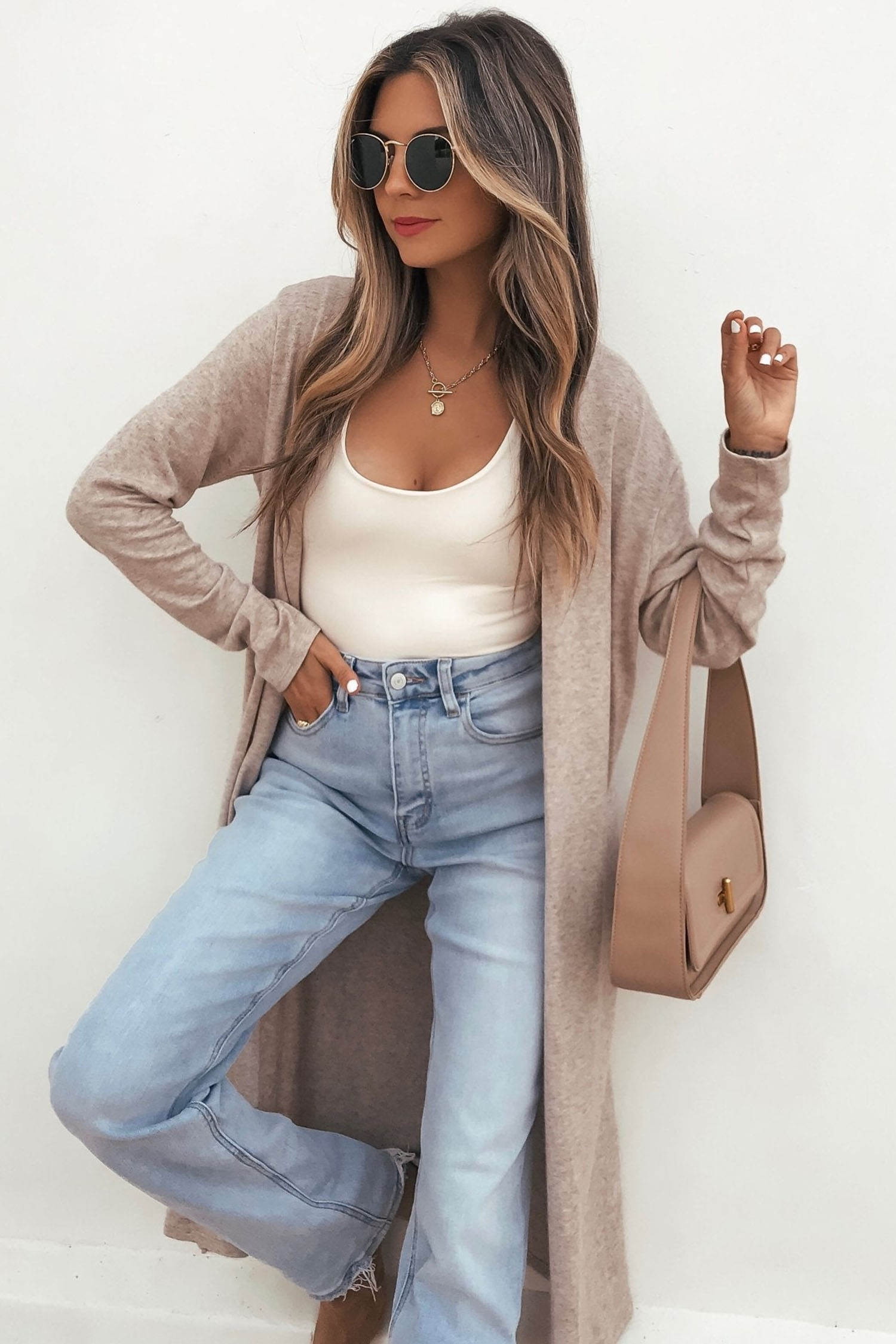 Women's Solid Duster Cardigan, Modern Fall Layering - Detail View 2 Women's Solid Duster Cardigan, Modern Fall Layering - Detail View 2