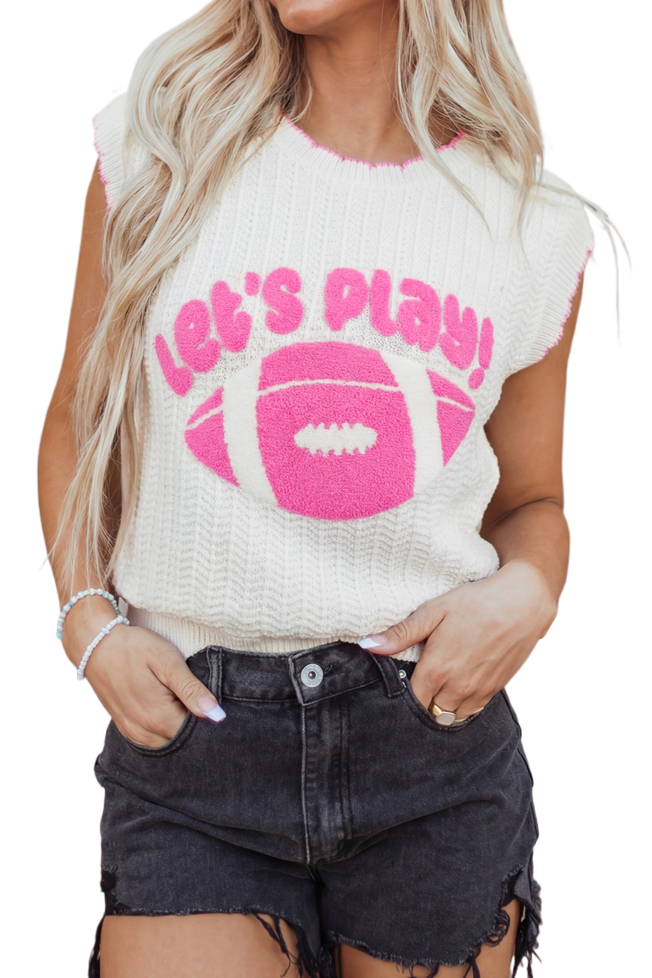 Women's Textured Rugby Knit Vest – Casual Game Day Top - Main View Women's Textured Rugby Knit Vest – Casual Game Day Top - Main View