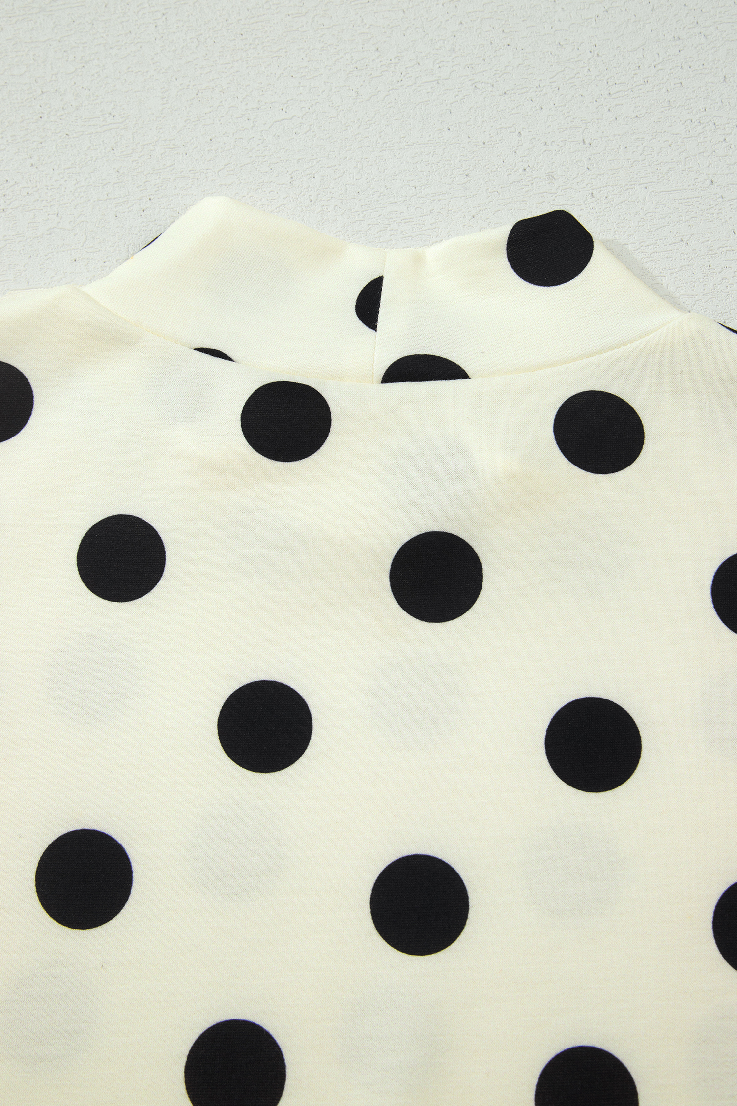 Women's Beige Polka Dot Mock Neck Top – Casual Summer Blouse - Detail View 7 Women's Beige Polka Dot Mock Neck Top – Casual Summer Blouse - Detail View 7