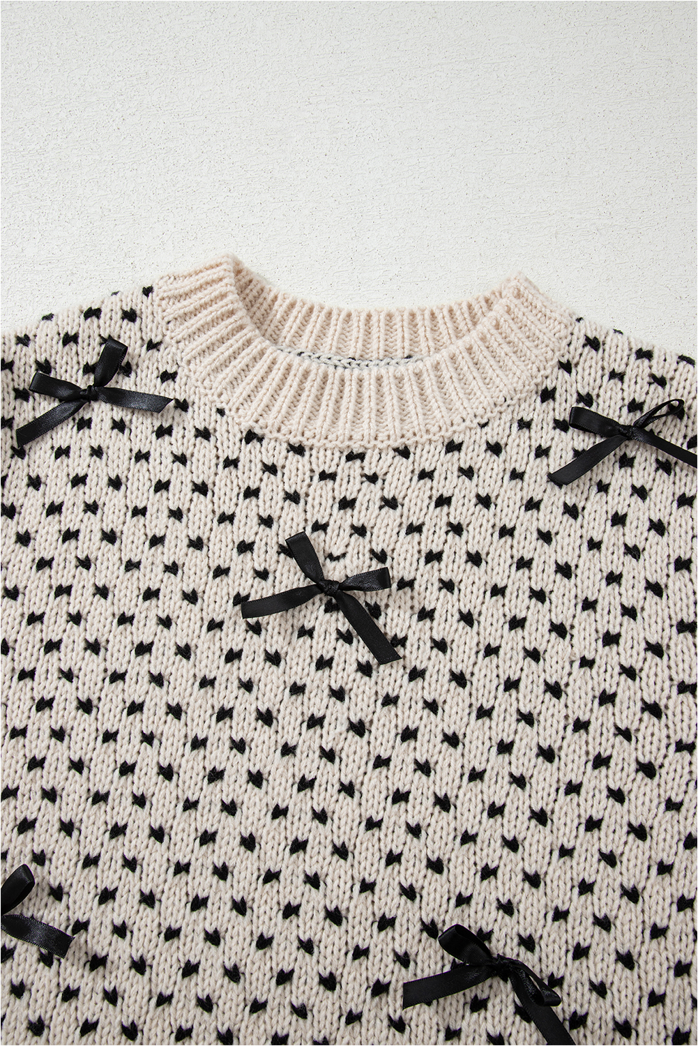 Stylish Long Sleeve Beige Sweater with Bow Detail - Perfect for Fall & Autumn - Detail View 10 Stylish Long Sleeve Beige Sweater with Bow Detail - Perfect for Fall & Autumn - Detail View 10