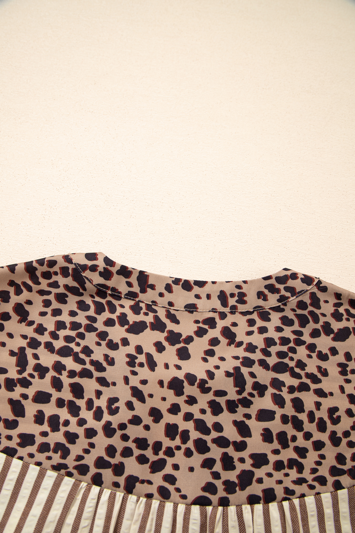 Chic Khaki Stripe Dress with Leopard Accents – Perfect for Daily Wear & Summer Outings - Detail View 8 Chic Khaki Stripe Dress with Leopard Accents – Perfect for Daily Wear & Summer Outings - Detail View 8