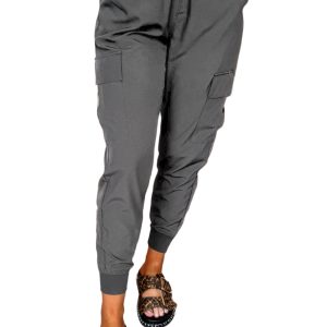 Women's Medium Grey Elastic High Waist Cargo Jogger Pants – Versatile Casual Style for Daily Wear - Main View
