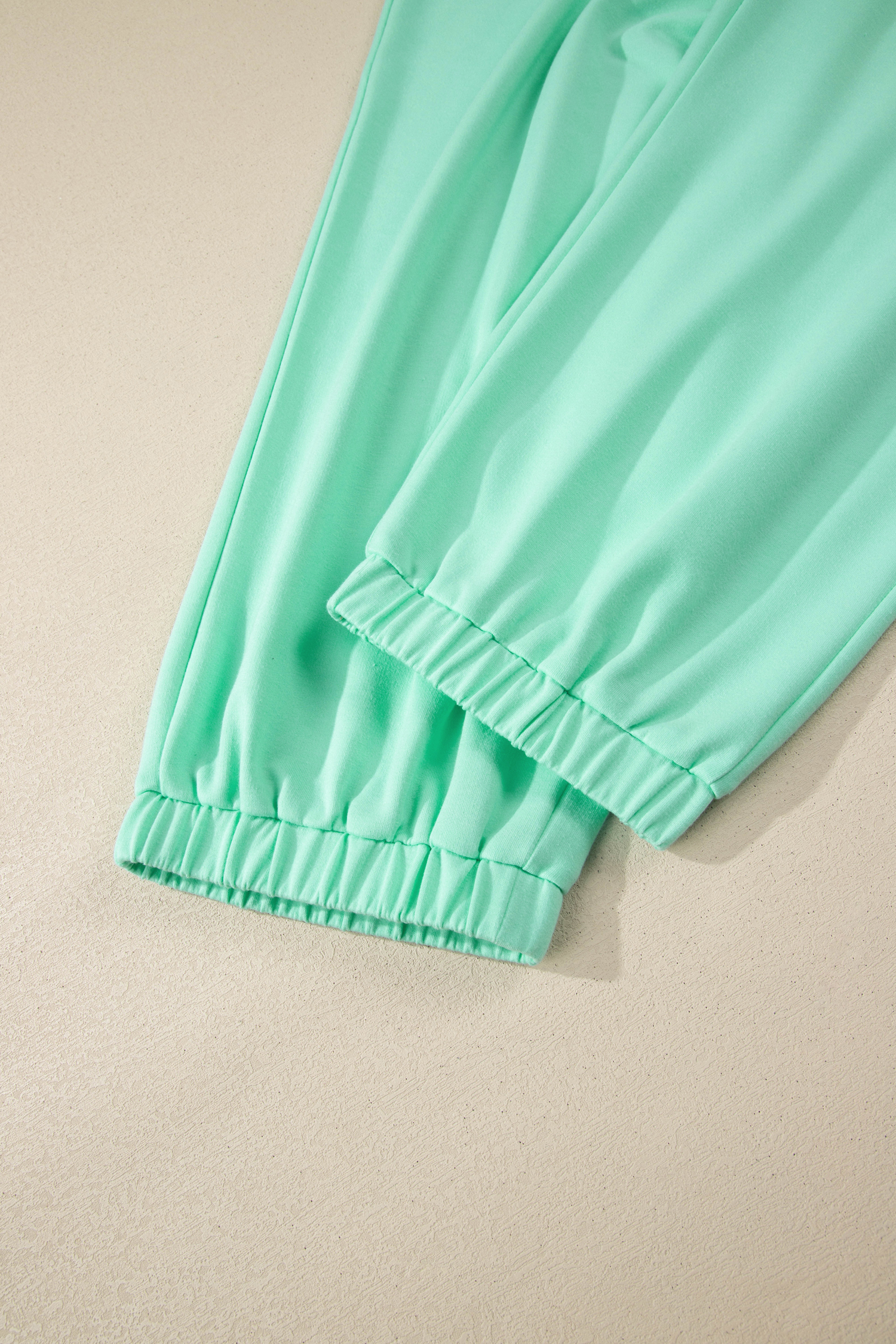 Casual Solid Color Outfits for Women – Mint Green V-Neck Top and Drawstring Jogger Pants Set - Detail View 14 Casual Solid Color Outfits for Women – Mint Green V-Neck Top and Drawstring Jogger Pants Set - Detail View 14