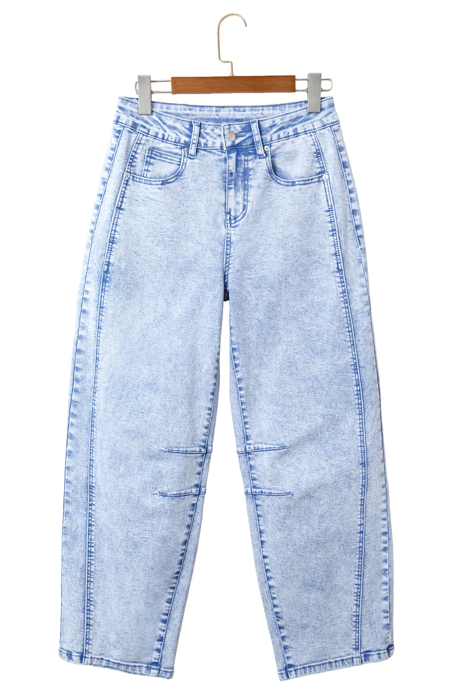 Women's Pull On Barrel Jeans, Relaxed Light Wash Denim - Detail View 3 Women's Pull On Barrel Jeans, Relaxed Light Wash Denim - Detail View 3