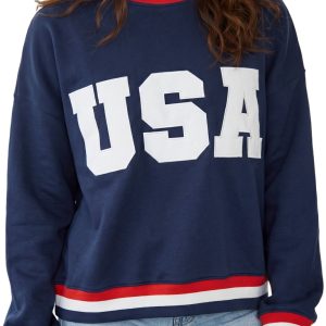 Women's USA Slogan Sweatshirt, Casual Fall Pullover - Main View