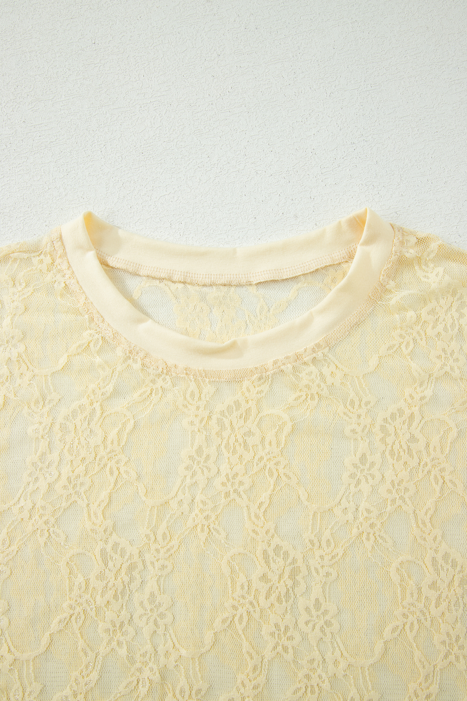 Chic Women's Floral Lace Boxy Tee – Yellow Cream Short Sleeve Summer Top, Stylish Gift for Her - Detail View 9 Chic Women's Floral Lace Boxy Tee – Yellow Cream Short Sleeve Summer Top, Stylish Gift for Her - Detail View 9