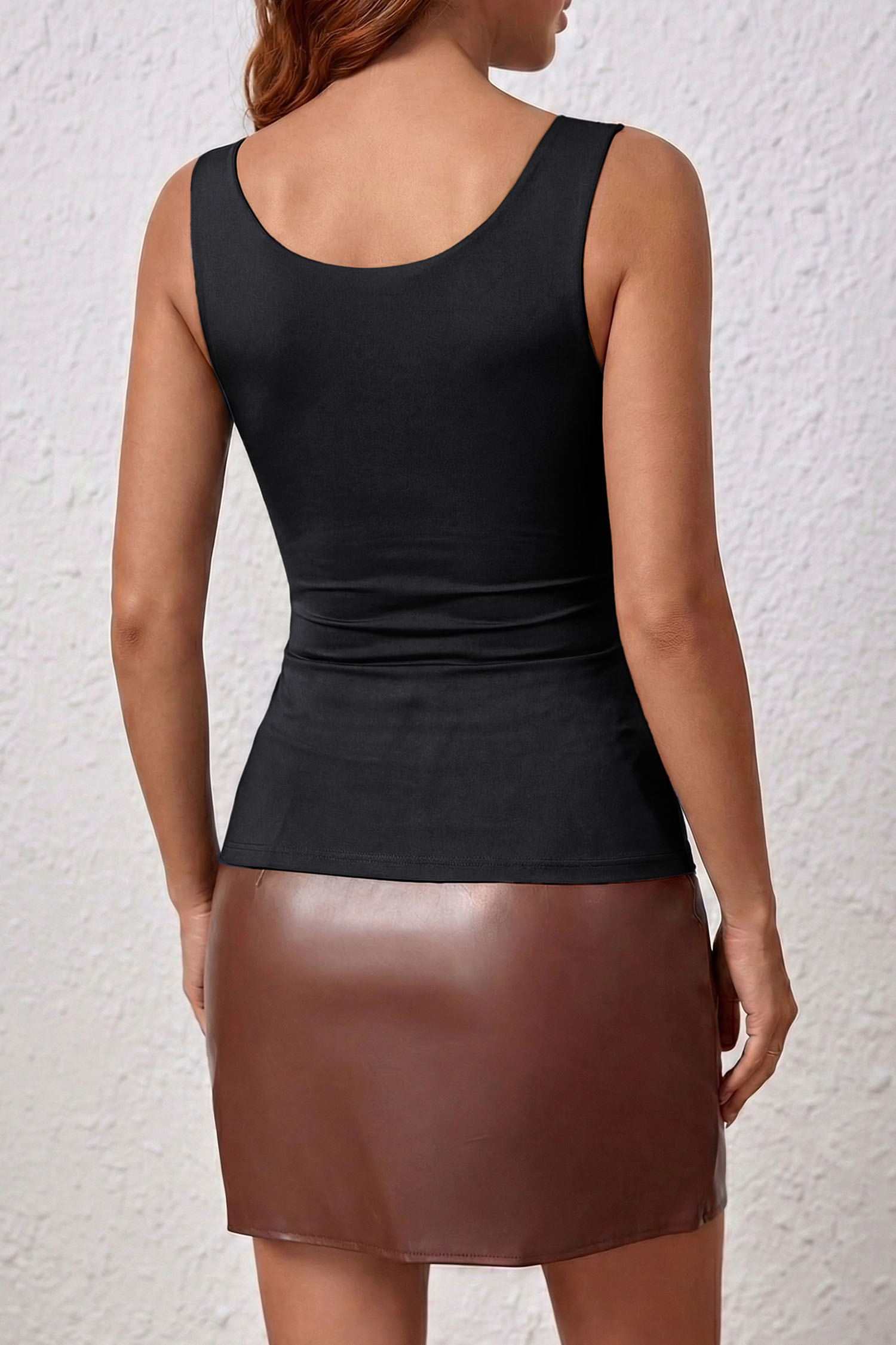 Black Solid Tank Top for Women – Casual Sleeveless Athleisure Camisole with Wide Straps, Summer & Active Style - Detail View 8 Black Solid Tank Top for Women – Casual Sleeveless Athleisure Camisole with Wide Straps, Summer & Active Style - Detail View 8