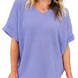 Wisteria V Neck Short Sleeve Knit Top for Women – Casual Summer Essential - Main View