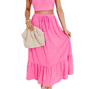 Women's Textured Two Piece Set, Sleeveless Crop Top And Skirt - Main View