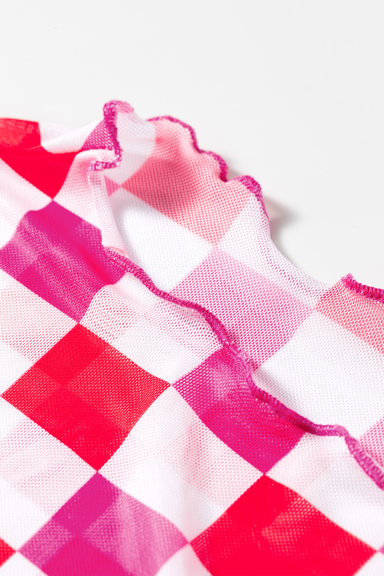Rose Plaid Sheer Mesh Top, Long Sleeve Fitted High Neck Tee - Detail View 11 Rose Plaid Sheer Mesh Top, Long Sleeve Fitted High Neck Tee - Detail View 11