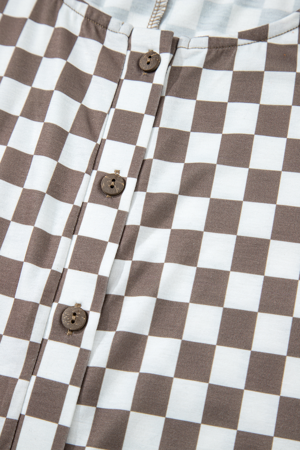 Women's Jumpsuit, Khaki Checkered, Buttoned Front, Crew Neck, Cap Sleeves, Wide Leg, Casual Style, Summer Fashion, Daily Wear, Functional Design, Side Pockets, Trendy, Comfortable, Polyester Blend - Detail View 24 Women's Jumpsuit, Khaki Checkered, Buttoned Front, Crew Neck, Cap Sleeves, Wide Leg, Casual Style, Summer Fashion, Daily Wear, Functional Design, Side Pockets, Trendy, Comfortable, Polyester Blend - Detail View 24