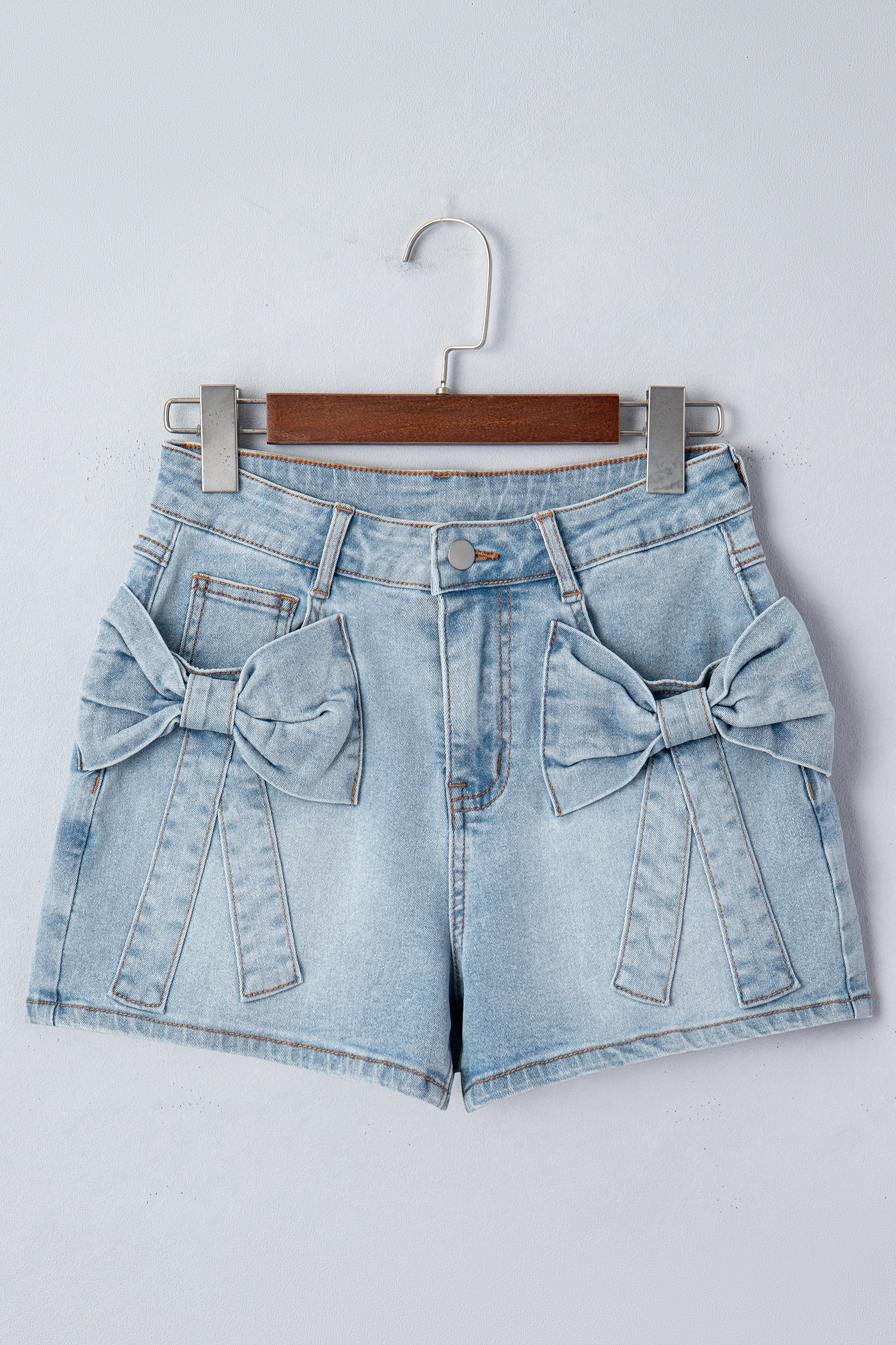 Beau Blue Denim Shorts for Women – Stylish High Waist with Bow Detail, Perfect for Daily Wear - Detail View 5 Beau Blue Denim Shorts for Women – Stylish High Waist with Bow Detail, Perfect for Daily Wear - Detail View 5