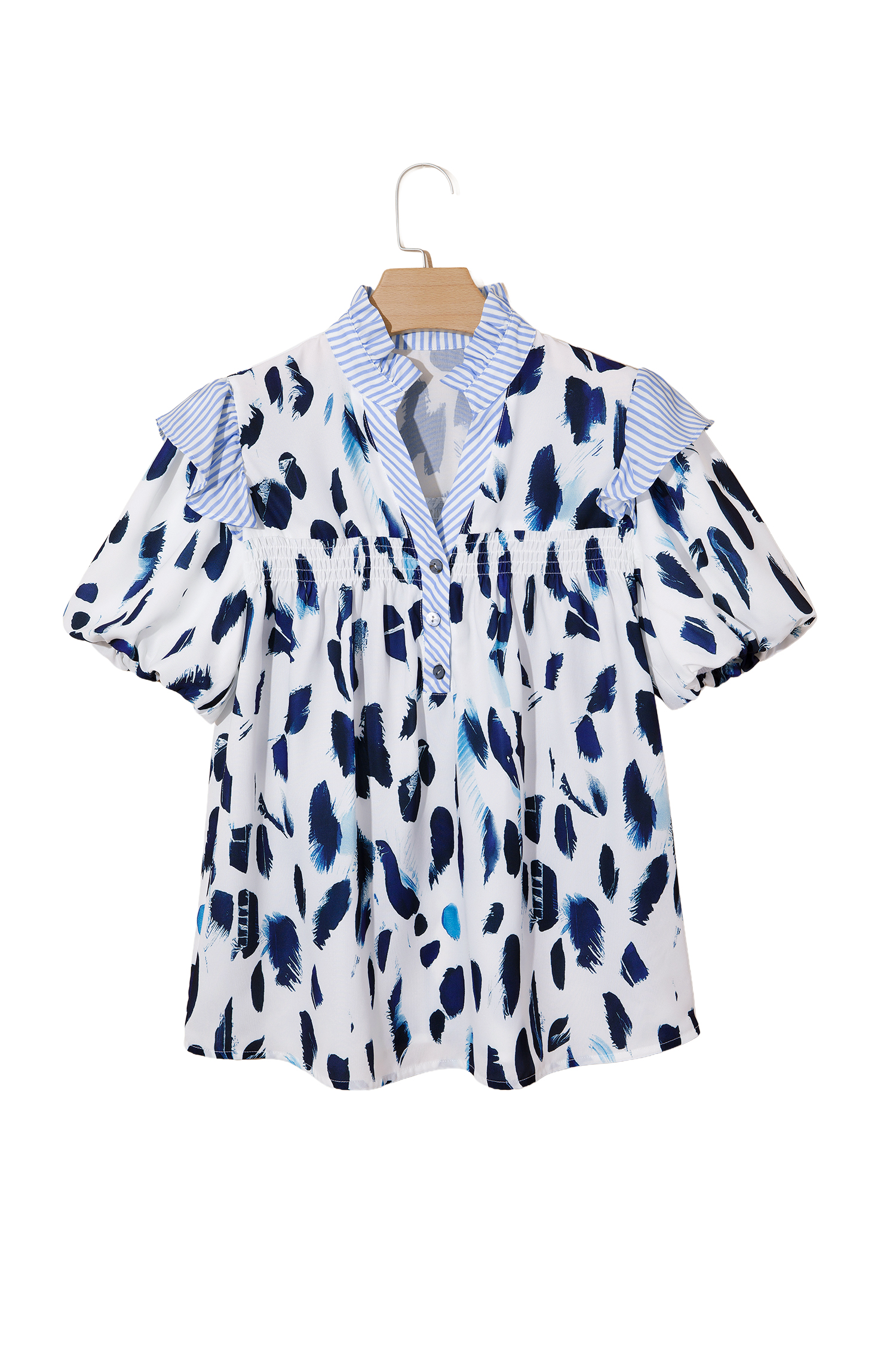 Chic Women's Shift Blouse with Contrast Striped Trim – Abstract Print Summer Top for Gifting - Detail View 12 Chic Women's Shift Blouse with Contrast Striped Trim – Abstract Print Summer Top for Gifting - Detail View 12