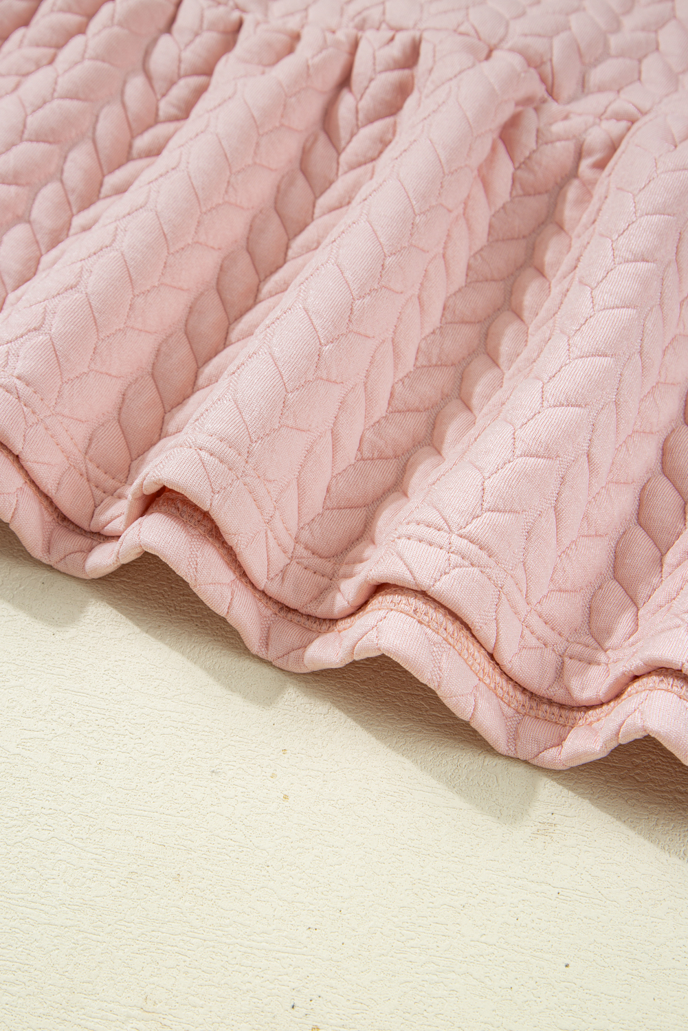 Pink Textured Lounge Set, Casual Bracelet Sleeve Pant Outfit - Detail View 9 Pink Textured Lounge Set, Casual Bracelet Sleeve Pant Outfit - Detail View 9