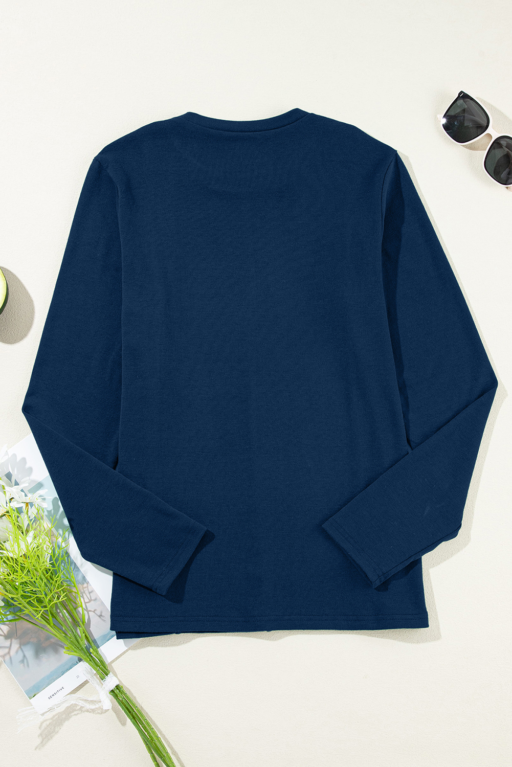 Women's Solid Navy Long Sleeve, Versatile Work Crew Neck - Detail View 9 Women's Solid Navy Long Sleeve, Versatile Work Crew Neck - Detail View 9