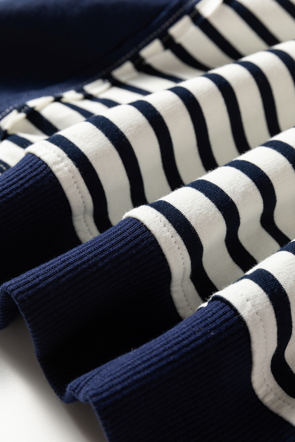 Women's Blue Stripe Color Block Plus Size Sweatshirt – Casual Long Sleeve Round Neck for Daily Wear - Detail View 10 Women's Blue Stripe Color Block Plus Size Sweatshirt – Casual Long Sleeve Round Neck for Daily Wear - Detail View 10