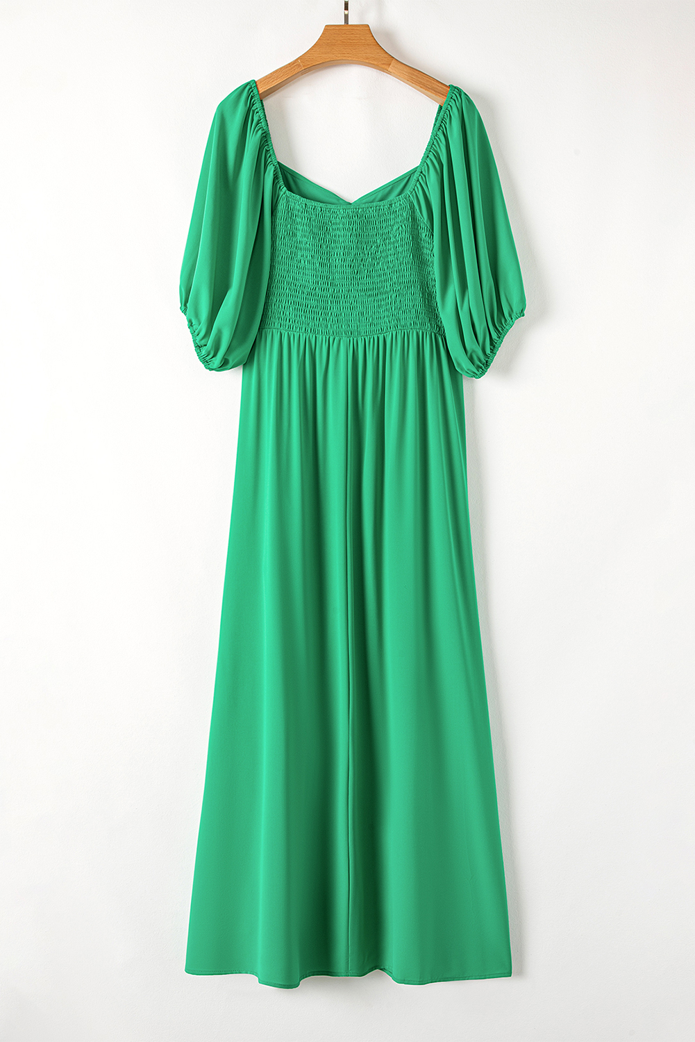 Elegant Bright Green Ruched Front Puff Sleeve Plus Size Long Dress for Women - Detail View 9 Elegant Bright Green Ruched Front Puff Sleeve Plus Size Long Dress for Women - Detail View 9