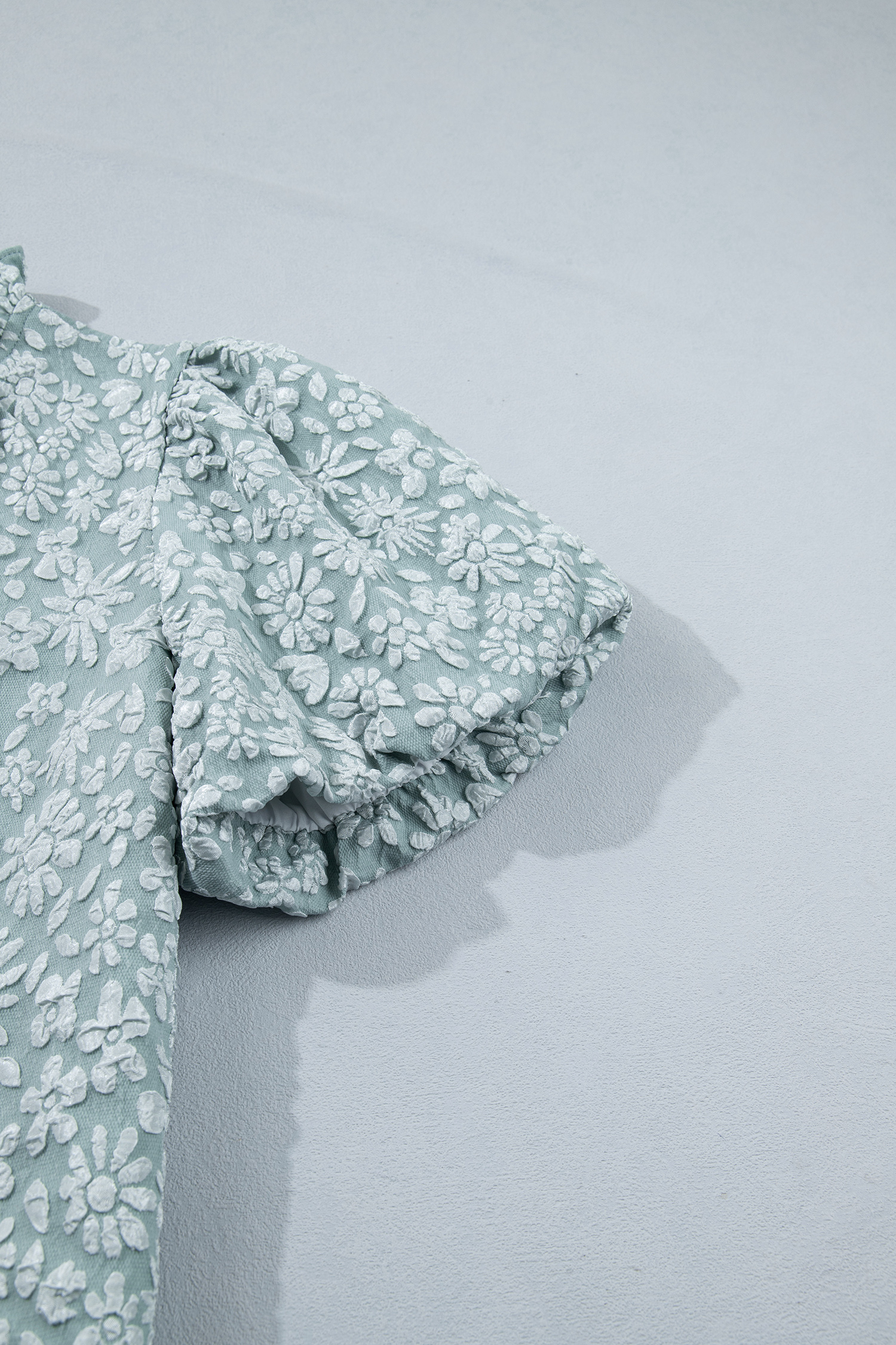 Western Style Floral Puff Sleeve Blouse for Women - Short Sleeve Textured Summer Vacation Top - Detail View 8 Western Style Floral Puff Sleeve Blouse for Women - Short Sleeve Textured Summer Vacation Top - Detail View 8