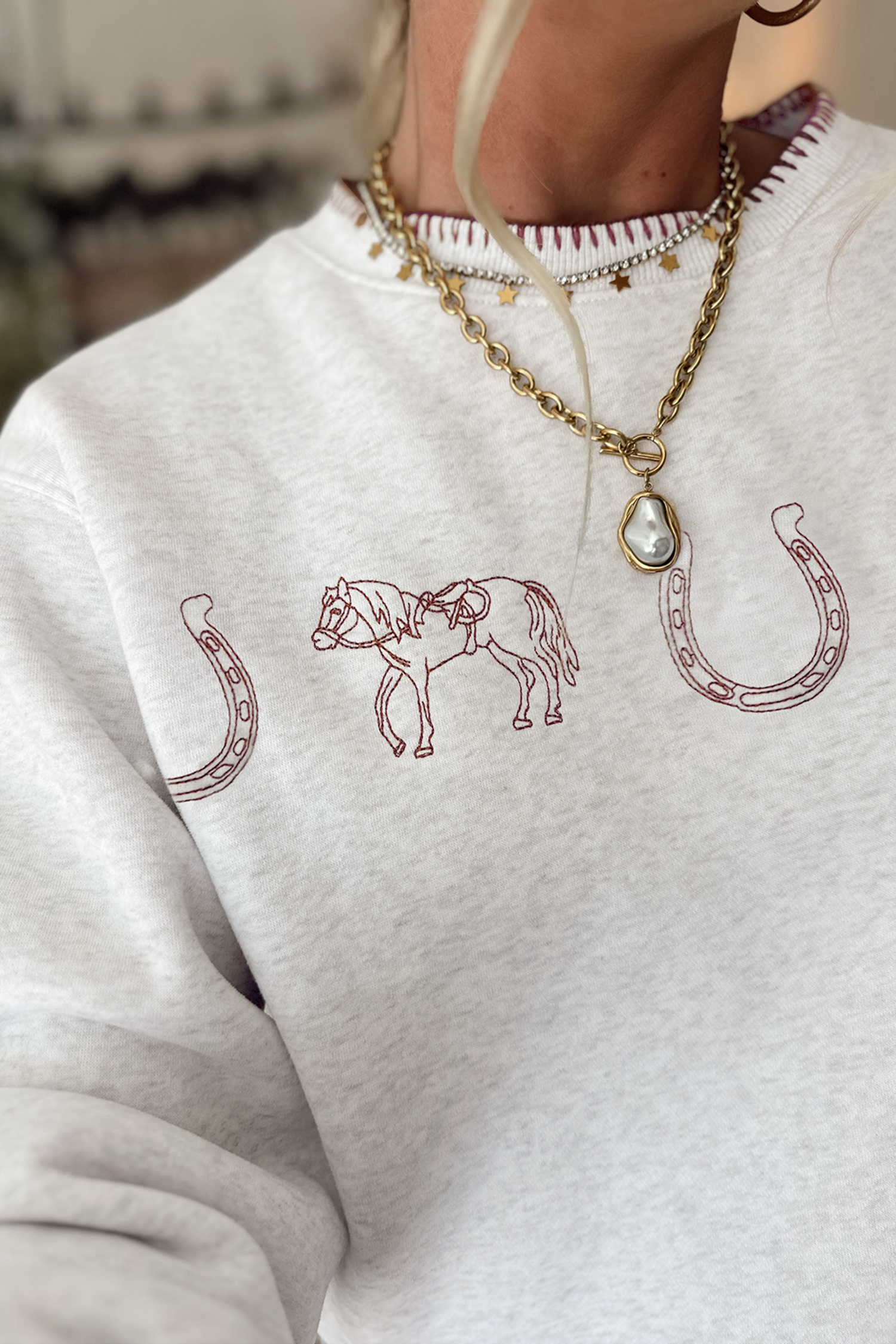 Women's Embroidered Sweatshirt, Casual Western Pullover - Detail View 7 Women's Embroidered Sweatshirt, Casual Western Pullover - Detail View 7