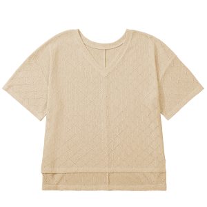 Women's Golden Fleece V Neck Loose Top – Casual Plus Size Pointelle Knit for Daily Style - Main View