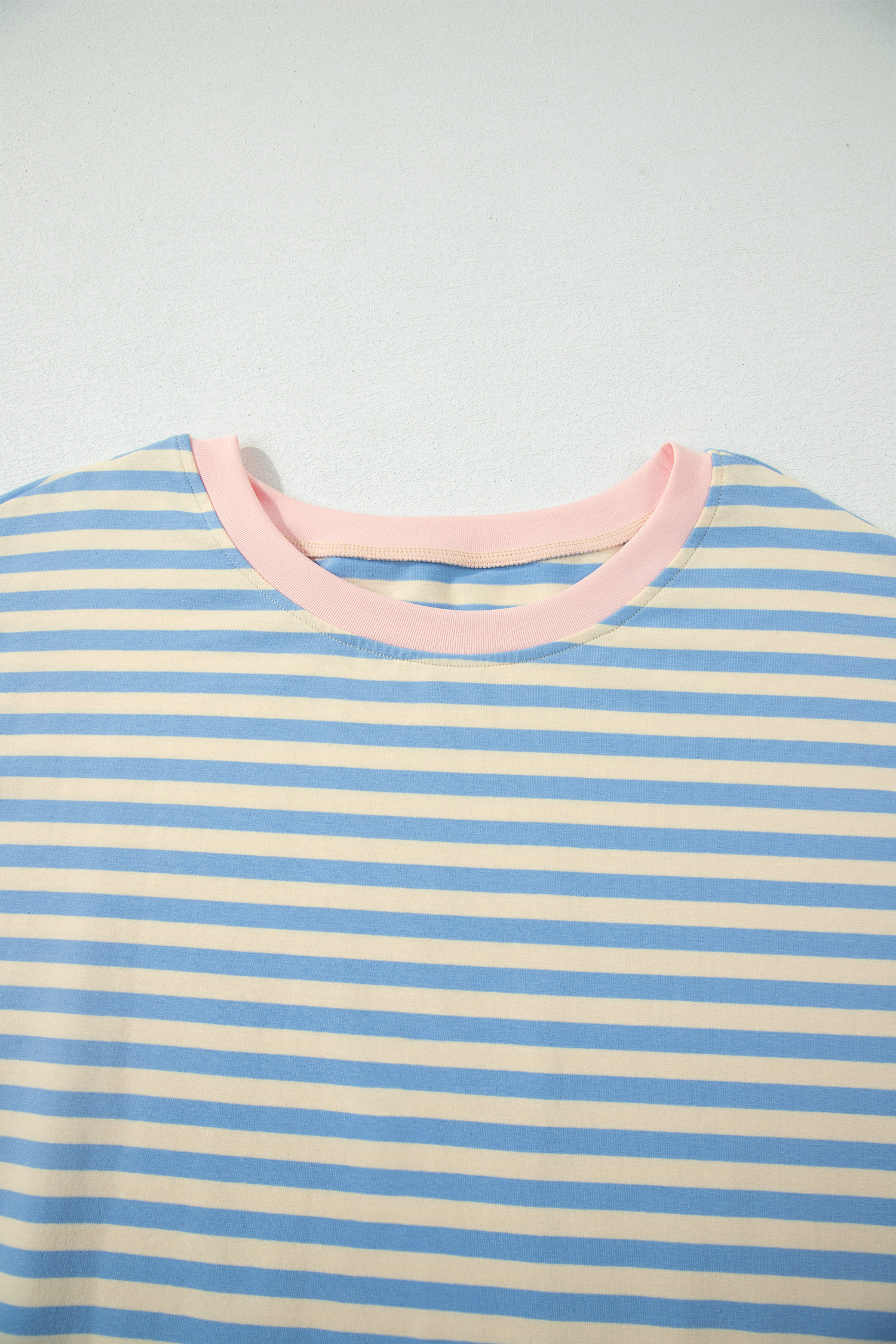 Short Sleeve Striped T-Shirt – Relaxed Women's Contrast Trim Top - Detail View 5 Short Sleeve Striped T-Shirt – Relaxed Women's Contrast Trim Top - Detail View 5