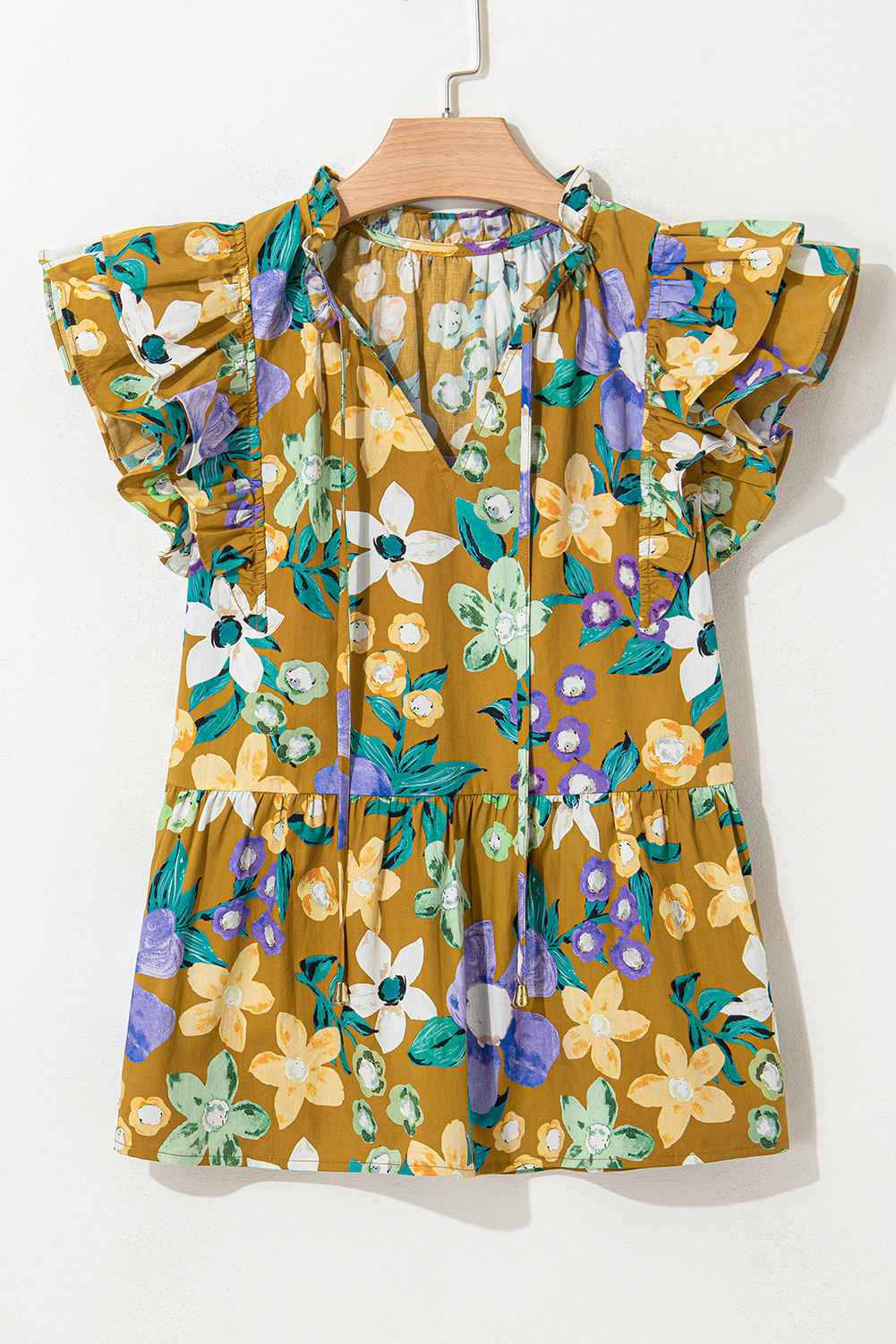 Stylish and Feminine Yellow Floral Blouse - Lightweight V Neck Design - Detail View 10 Stylish and Feminine Yellow Floral Blouse - Lightweight V Neck Design - Detail View 10