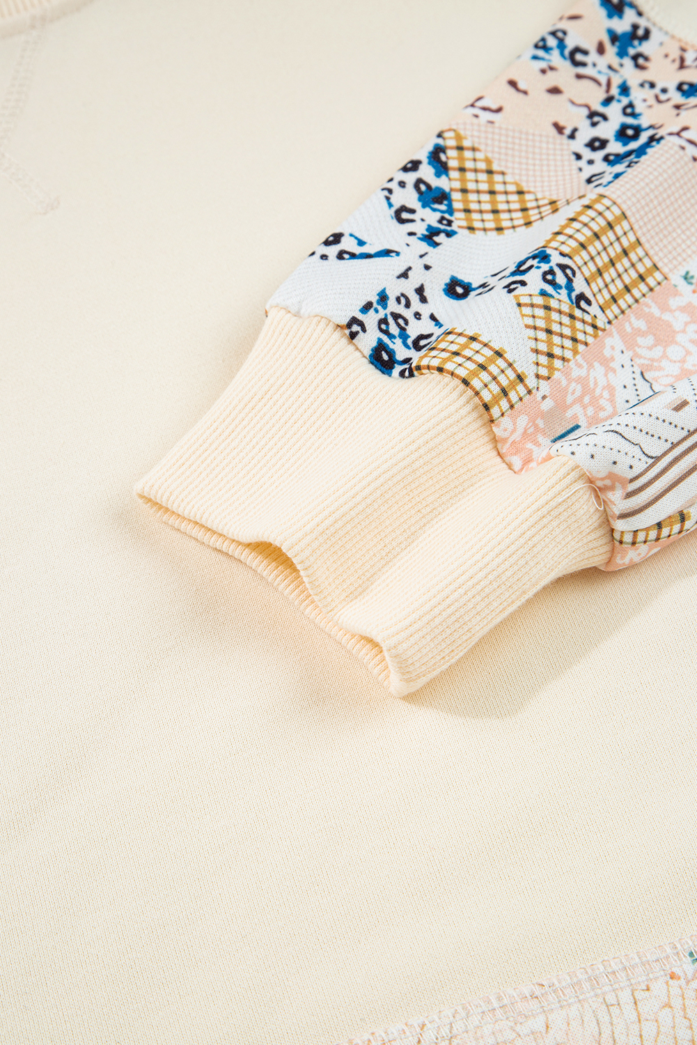 Beige Western Geo Pattern Patchwork Hoodie with Kangaroo Pocket - Casual Long Sleeve - Detail View 9 Beige Western Geo Pattern Patchwork Hoodie with Kangaroo Pocket - Casual Long Sleeve - Detail View 9