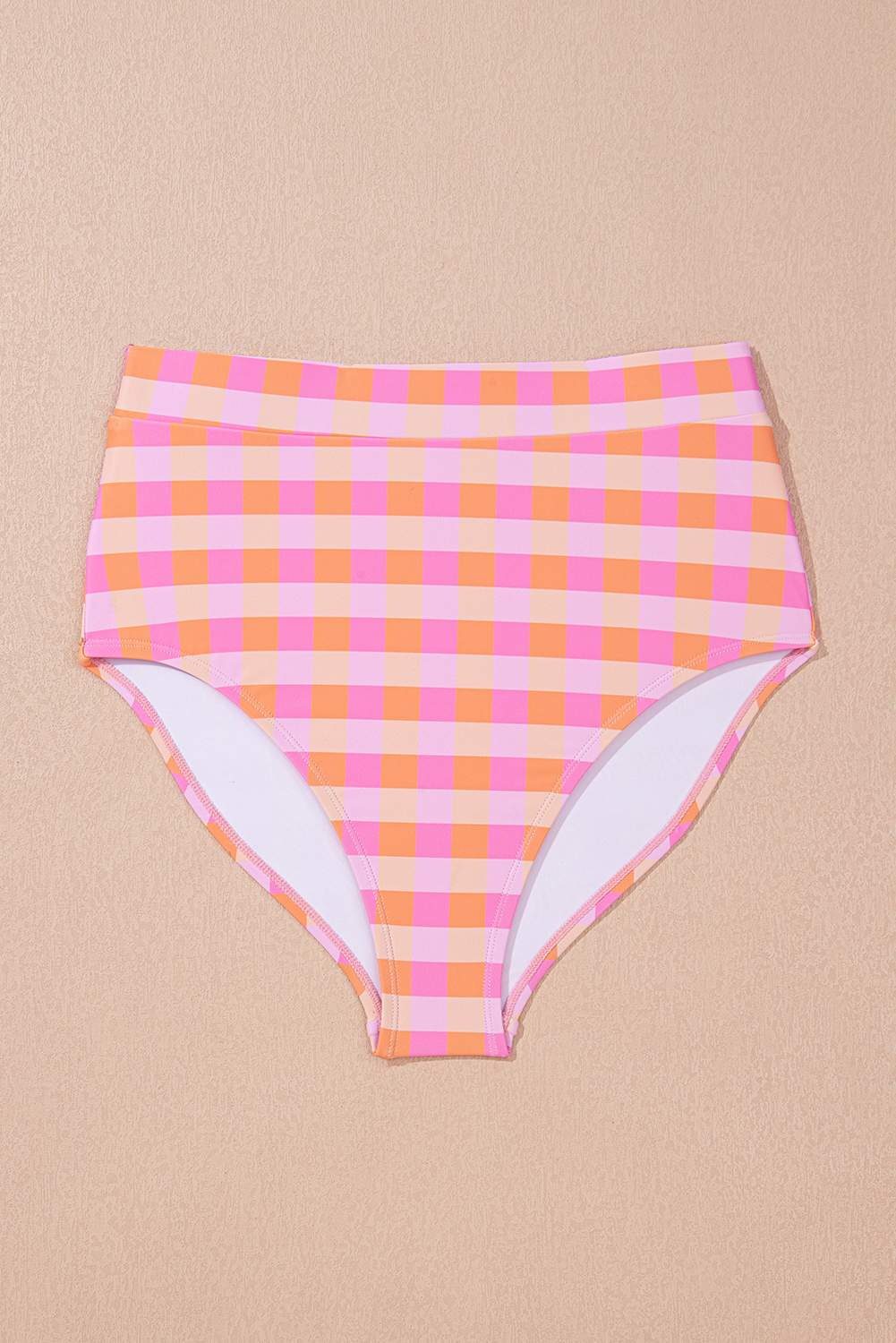 Stylish Pink Plaid High Waisted Swimwear - Includes Cropped Tank & Sarong - Detail View 14 Stylish Pink Plaid High Waisted Swimwear - Includes Cropped Tank & Sarong - Detail View 14