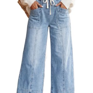 Women's Beau Blue Jeans, Wide Leg Drawstring Casual Pants - Main View