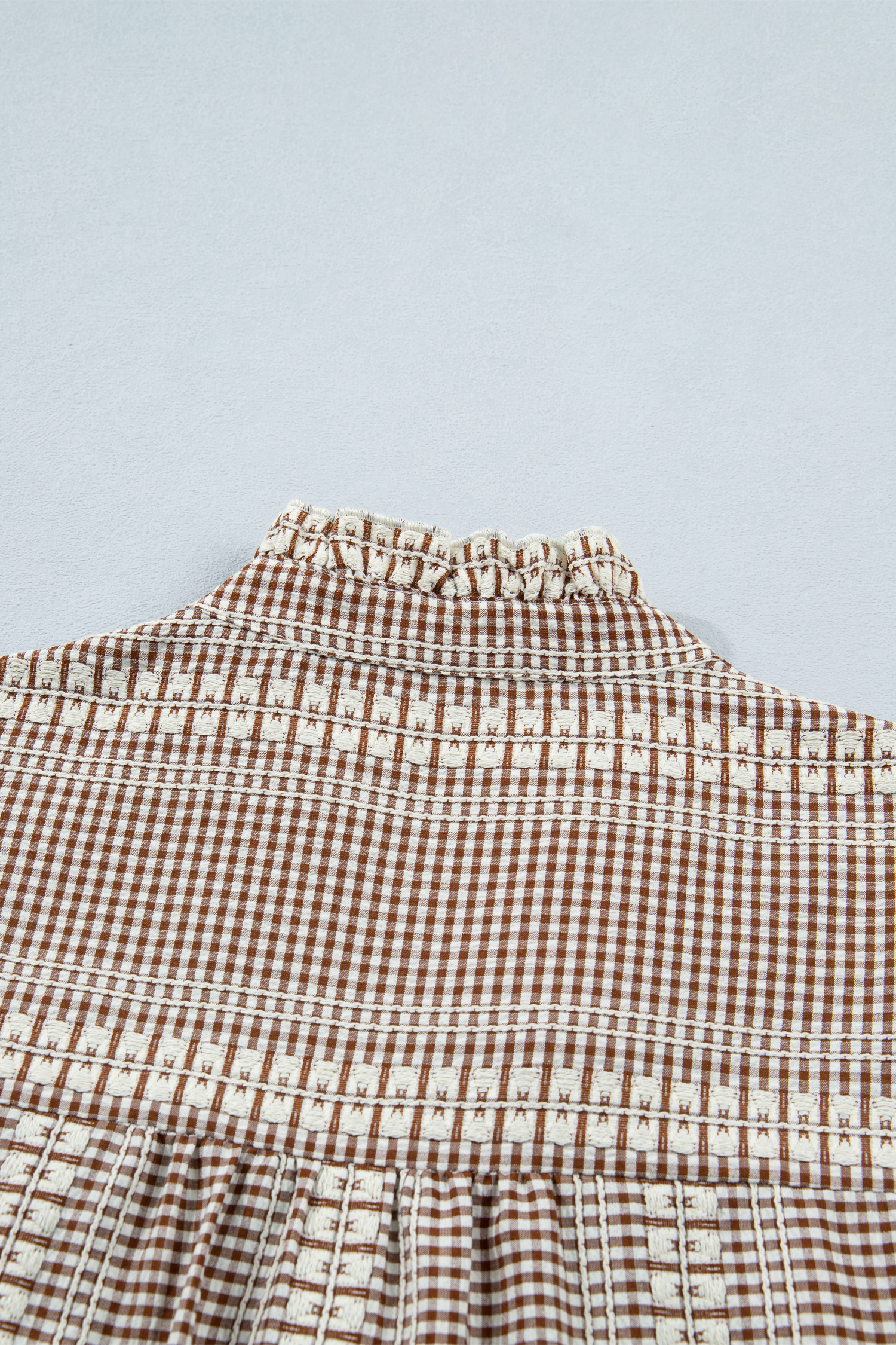 Women's Western Embroidered Pony Top – Gingham Plaid Puff Sleeve Blouse, Unique Gift for Country Style Lovers - Detail View 6 Women's Western Embroidered Pony Top – Gingham Plaid Puff Sleeve Blouse, Unique Gift for Country Style Lovers - Detail View 6