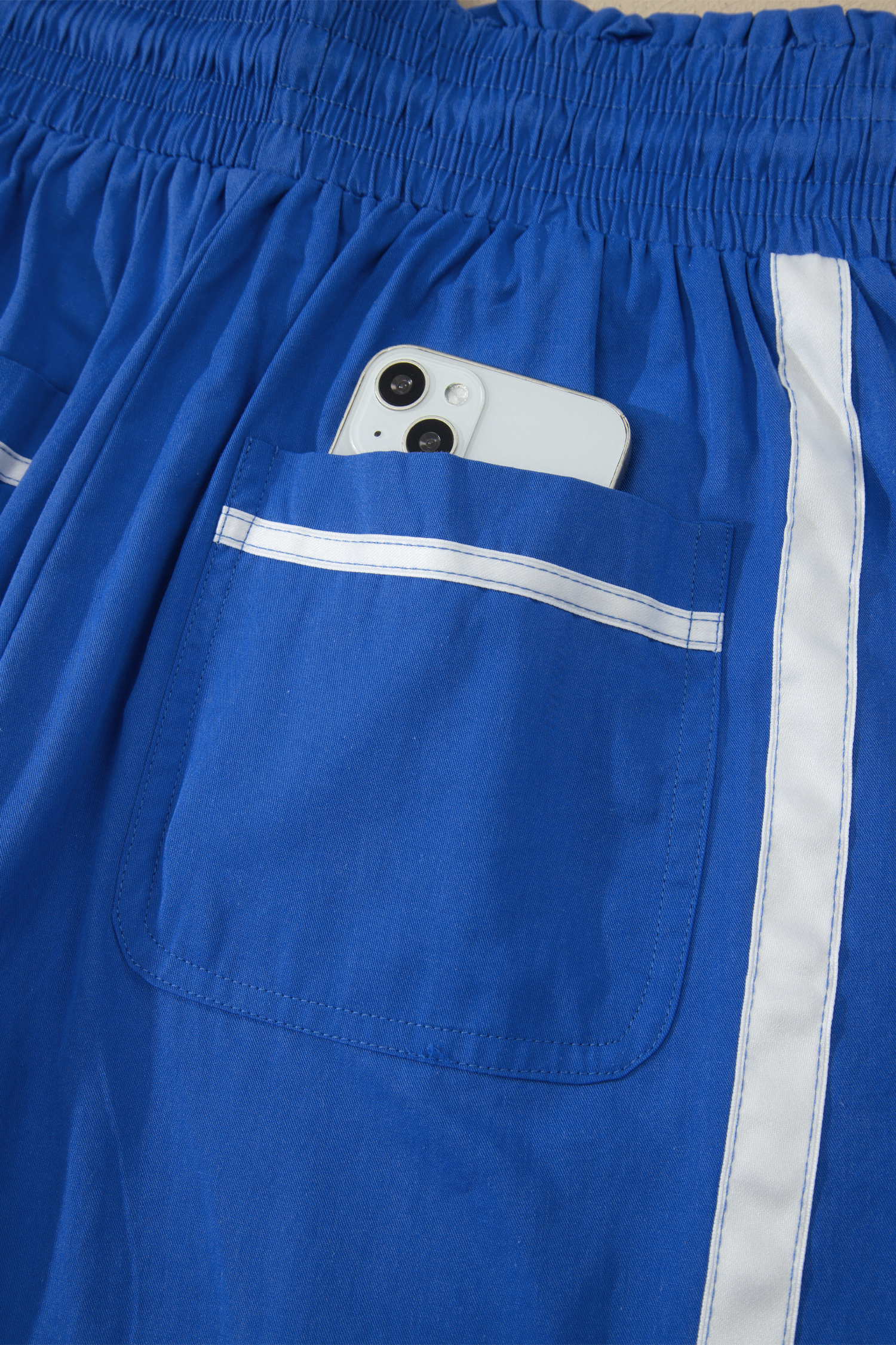 Women's Active Drawstring Cropped Pants - High Waist Smocked Cotton Trousers with Side Stripes - Detail View 8 Women's Active Drawstring Cropped Pants - High Waist Smocked Cotton Trousers with Side Stripes - Detail View 8