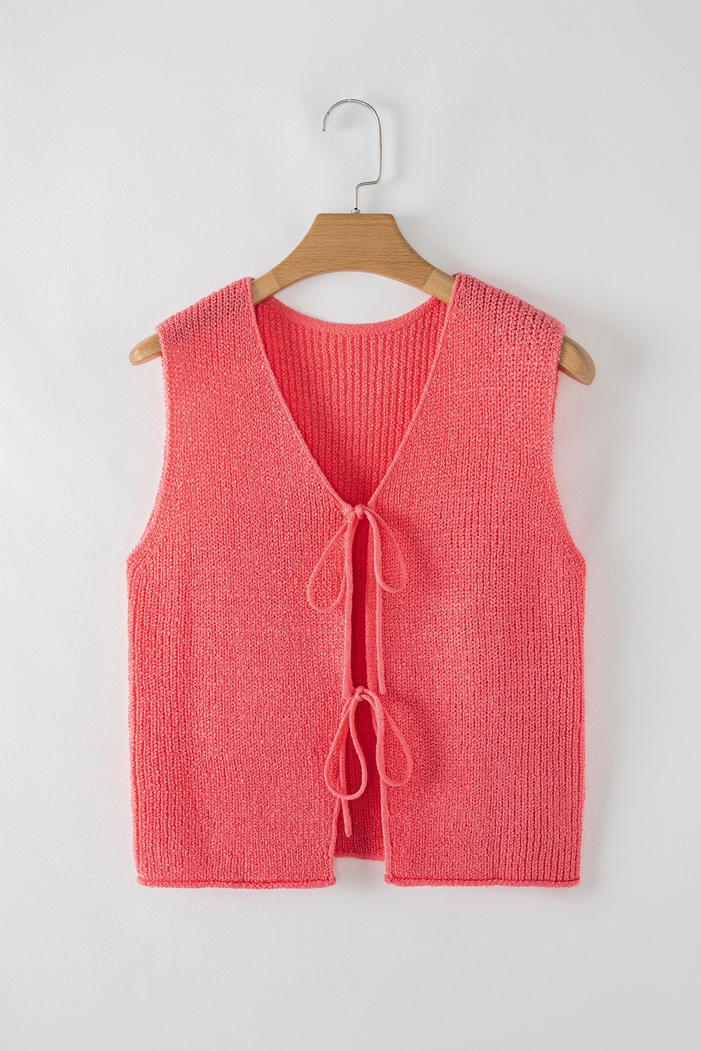 Tomato Red Knit Sweater Vest, Women's Casual Sleeveless Layer - Detail View 6 Tomato Red Knit Sweater Vest, Women's Casual Sleeveless Layer - Detail View 6