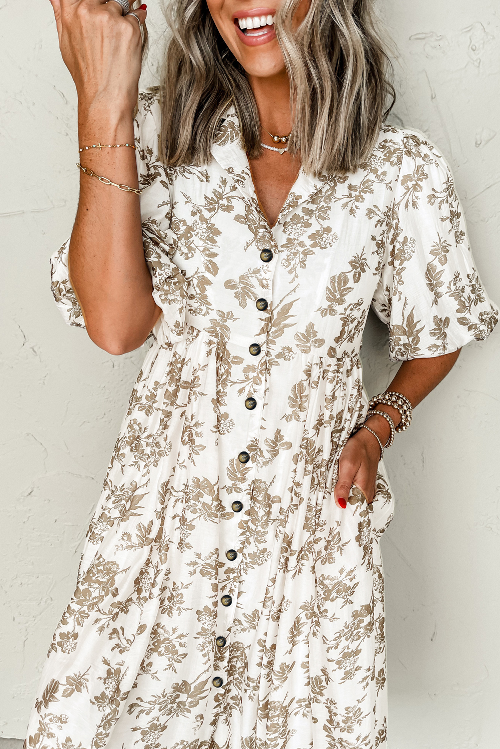 Lightweight and Flowy Khaki Dress with Button Closure - Ideal for Weddings and Daily Wear - Detail View 11 Lightweight and Flowy Khaki Dress with Button Closure - Ideal for Weddings and Daily Wear - Detail View 11