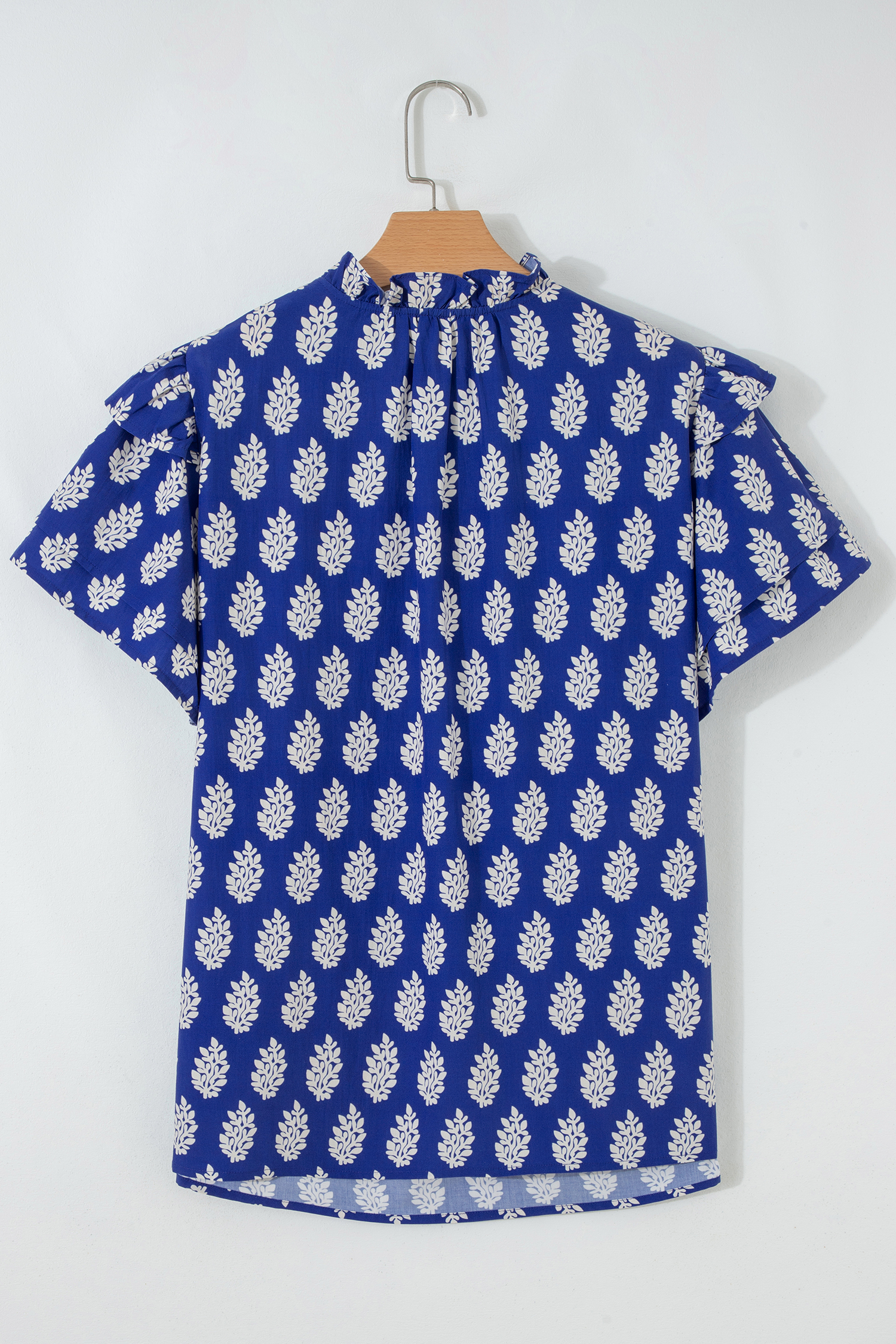 Women's Plus Size Botanical Print Blouse – Blue V Neck Short Sleeve Ruffle Top, Casual Summer Shift Style - Detail View 13 Women's Plus Size Botanical Print Blouse – Blue V Neck Short Sleeve Ruffle Top, Casual Summer Shift Style - Detail View 13