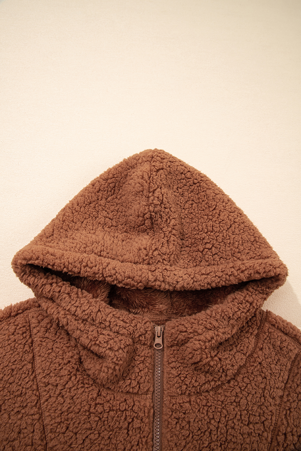 Versatile Straw Yellow Fleece Sherpa Hooded Jacket for Women - Detail View 12 Versatile Straw Yellow Fleece Sherpa Hooded Jacket for Women - Detail View 12