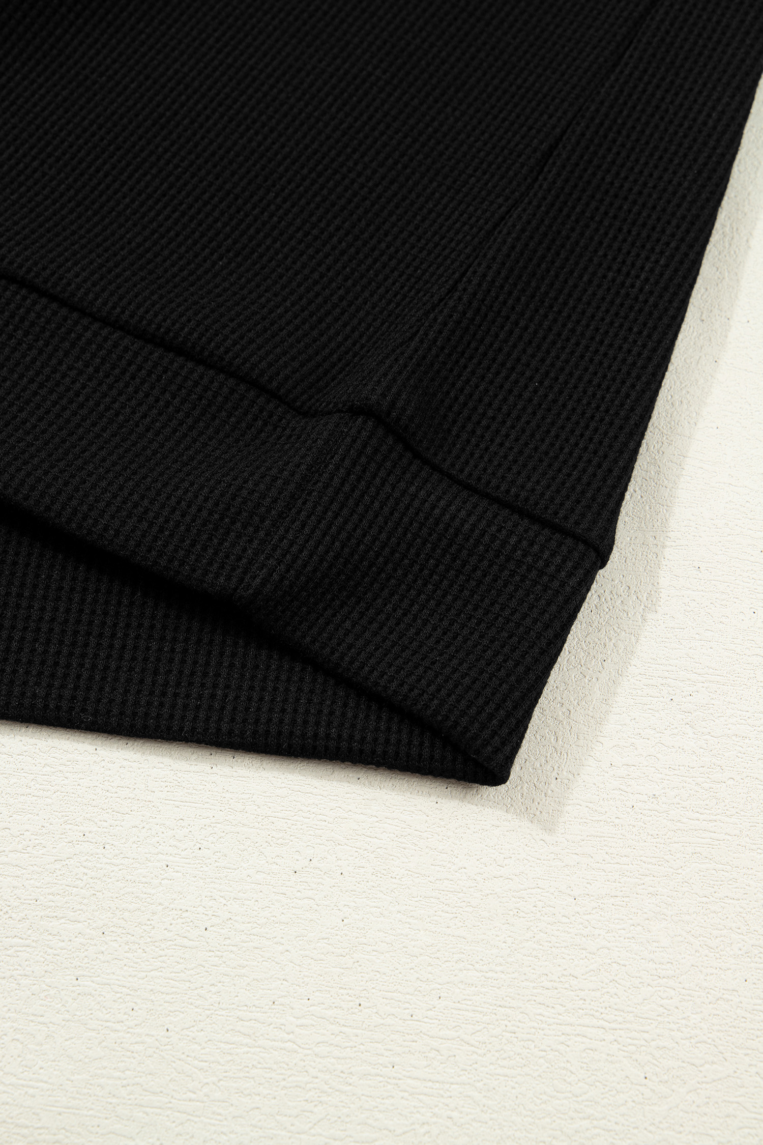 Casual Black Denim Patchwork Polo for Men - Long Sleeve Knit Top with Button Collar - Detail View 8 Casual Black Denim Patchwork Polo for Men - Long Sleeve Knit Top with Button Collar - Detail View 8