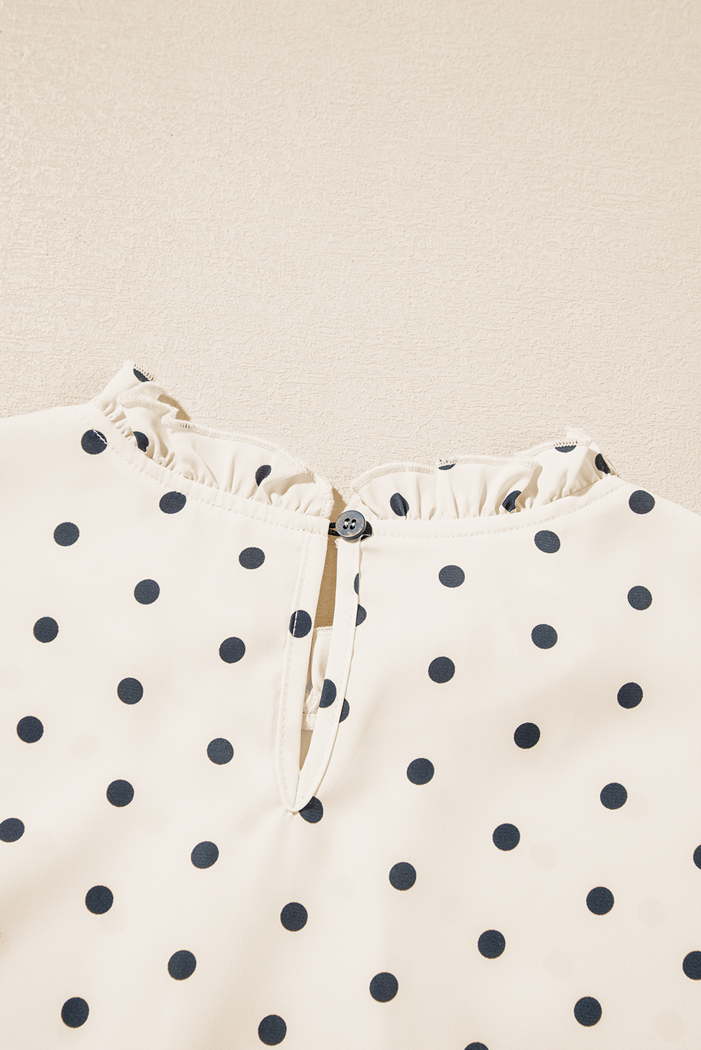 Women's Elegant Apricot Polka Dot Print Blouse with Frilled Collar and Lantern Sleeves - Detail View 13 Women's Elegant Apricot Polka Dot Print Blouse with Frilled Collar and Lantern Sleeves - Detail View 13