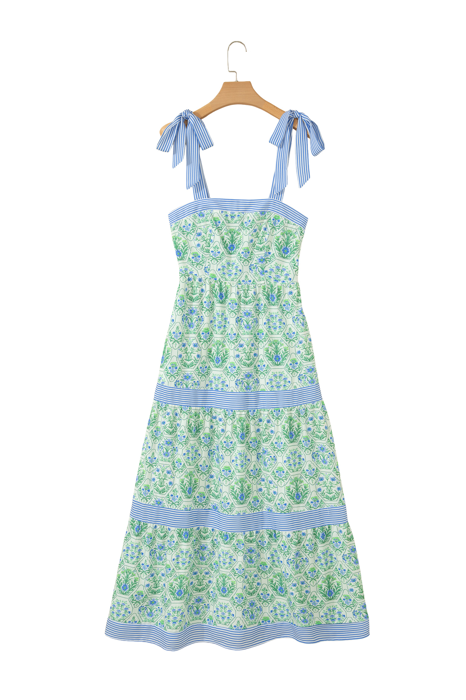Women's Floral Striped Maxi Dress – Summer Vacation A-Line - Detail View 7 Women's Floral Striped Maxi Dress – Summer Vacation A-Line - Detail View 7