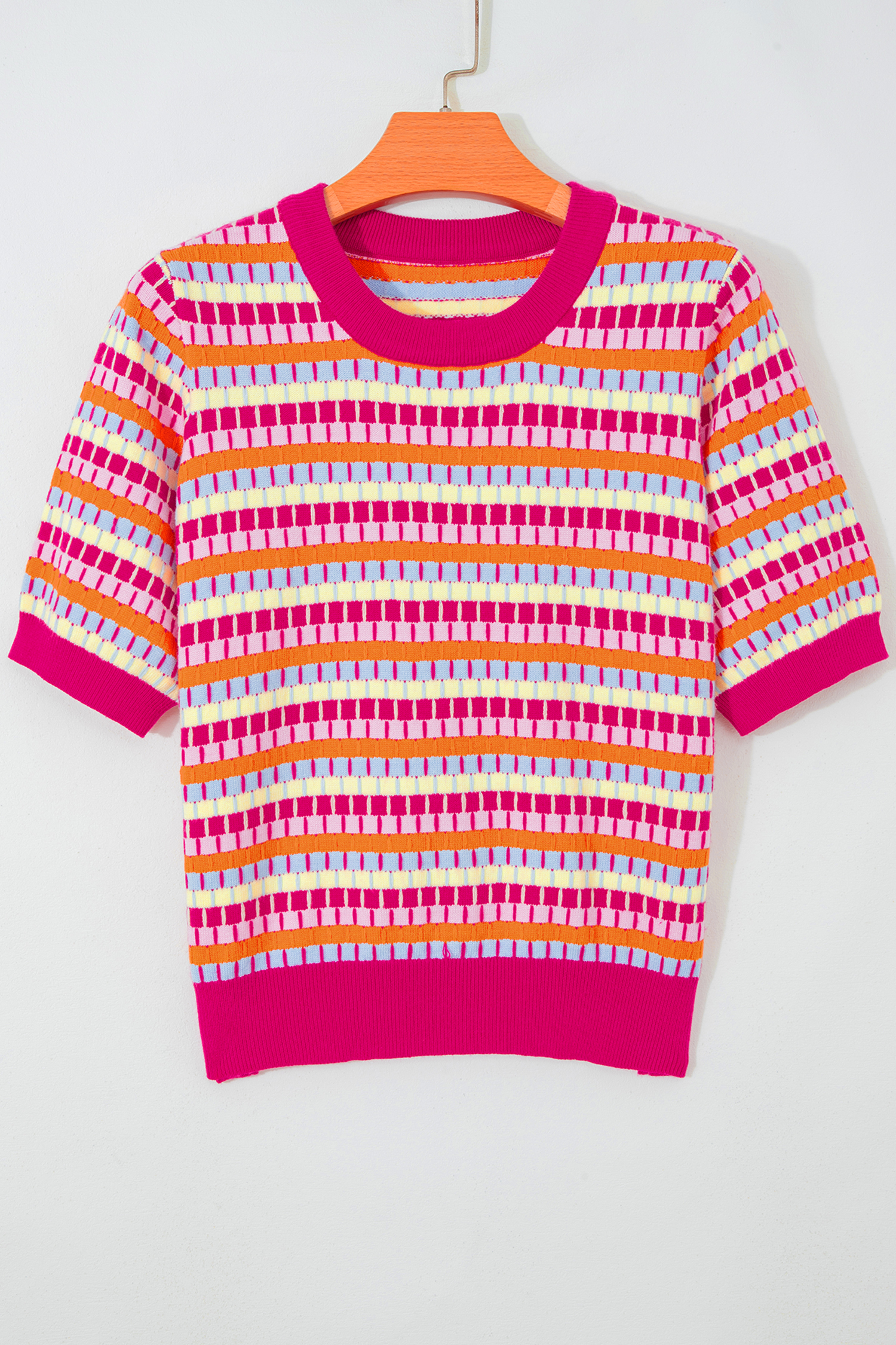 Trendy Rose Red Knit Sweater – Abstract Patterned Shift Top for Daily Summer Outfits - Detail View 3 Trendy Rose Red Knit Sweater – Abstract Patterned Shift Top for Daily Summer Outfits - Detail View 3