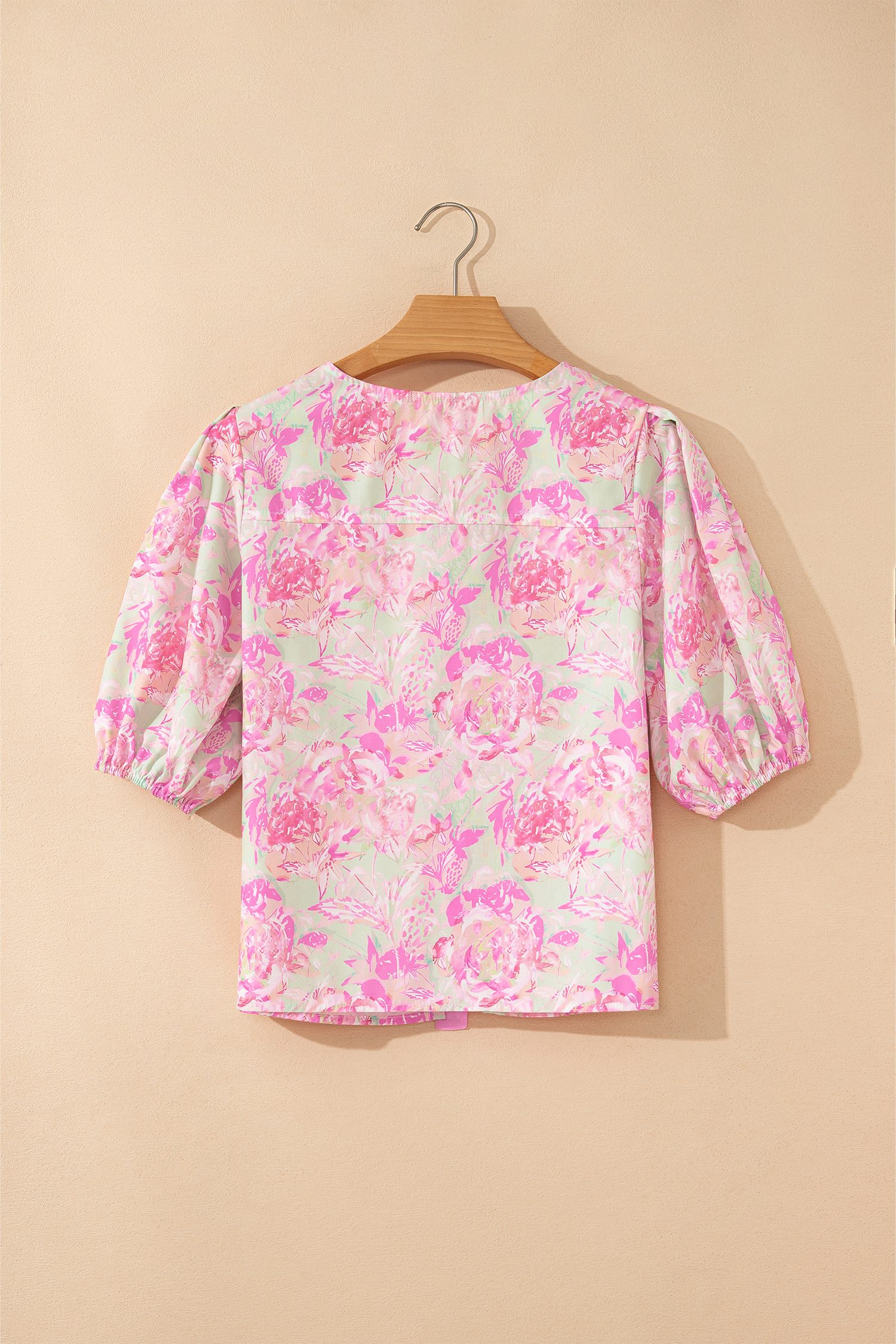 Women's Short Puff Sleeve Floral Blouse in Pink – Ideal for Day and Night Events - Detail View 5 Women's Short Puff Sleeve Floral Blouse in Pink – Ideal for Day and Night Events - Detail View 5